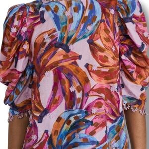 FARM Rio Multicolor Banana Print Puff Sleeve Top - Pink, Orange, Blue, Purple